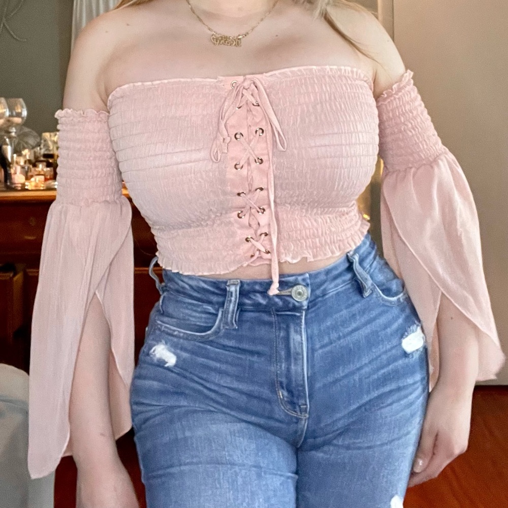 Pink off the shoulder crop top